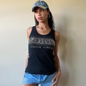 Rhinestone ‘las vegas circus circus’ rib knit tank, Luba Couture, Sz. Lsrge